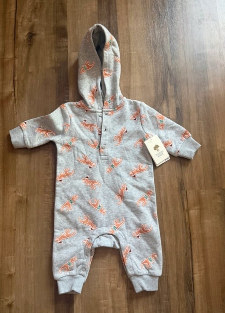 Tucker + Tate Holiday Hooded Dino Gingerbread One Piece Size 3M